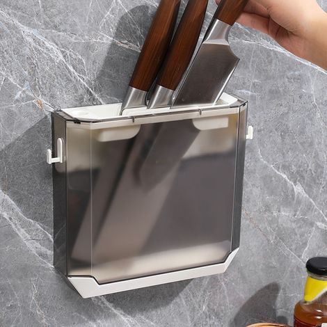Porte-couteaux de cuisine transparent en PET, fixation murale, bloc de rangement, étagère grise (1/5)