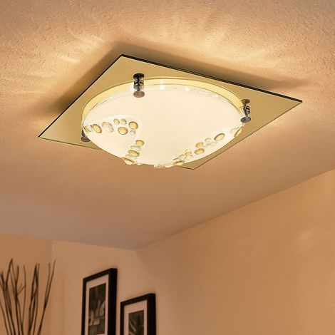 LED Deckenlampe Deckenleuchte Glas Kristalle Chrom Gold L 31,5 cm Wohnzimmer Schlafzimmer Esszimmer