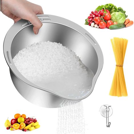 Passoire Riz Inox, Passoire Cuisine Inox, Passoire Pates bec Verseur, Passoire Cuisine Inox pour Rincer Nettoyer (1/5)