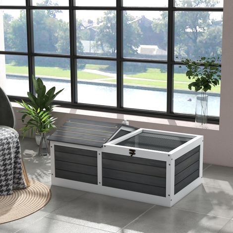 Bois de sapin - Maison enclos cage pour petit animal tortue avec 2 espaces 86 x 54 x 43 cm