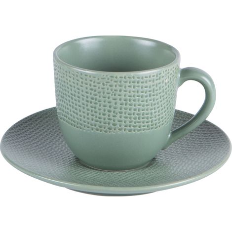 Table Passion - Tasse à café et sa soucoupe Vésuvio sauge 12 cl (lot de 6) (1/2)