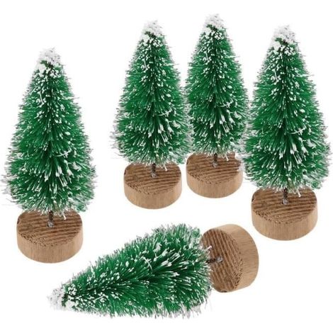 Lot de 10 Sapin de Noel Artificiel Mini Arbre de Noël Miniature Decoration Table Intérieur (Vert, Hauteur 10cm) (1/2)