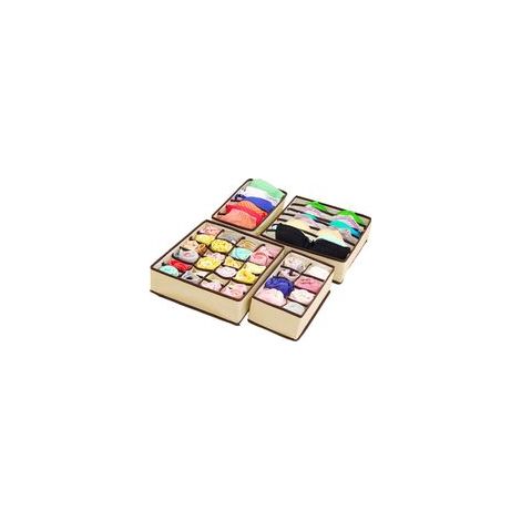 Lot de 4 organisateurs de tiroir pliables (tailles différentes), organisateur de tiroir pour chaussettes et sous-vêtements, organisateur de bureau et de placard en tissu, séparateurs de tiroir pour co (1/5)