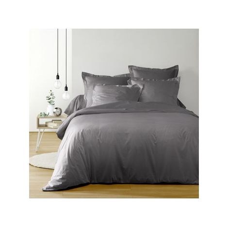Housse de couette 2 personnes 260 x 240 cm uni 57 fils lina Gris souris