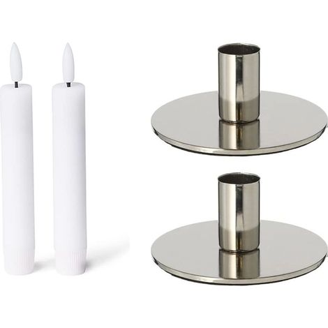 Ensemble 2 bougeoirs argentés 10x5 cm avec bougies LED vacillantes
