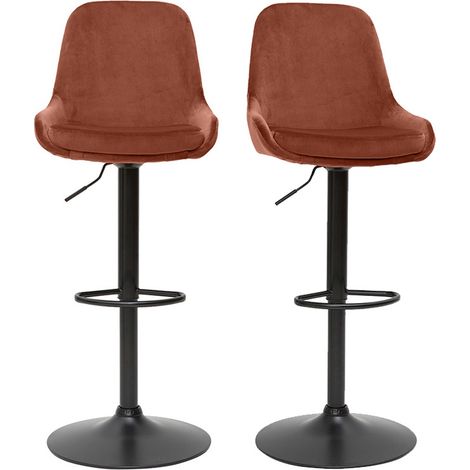 Höhenverstellbare Design-Barhocker roter Samt (2er-Set) HOLO