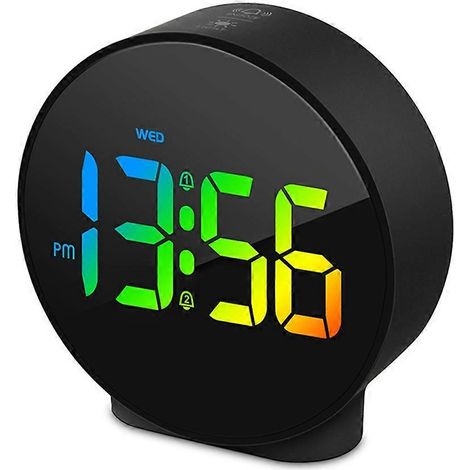 Réveil numérique, horloge de bureau LED, double réveil, format 12/24 heures, fonction snooze, affichage du jour de la semaine, réveil de chevet, horloge de table, noir. (1/5)