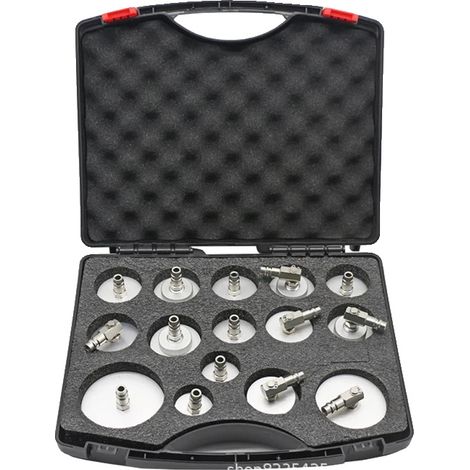 Kit adaptador para purgar el líquido de frenos, juego de 15 piezas, construcción de aluminio, conexión estándar de 90 grados, sellado eficaz, estuche de almacenamiento personalizado. (1/5)