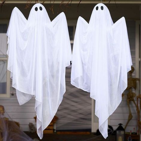 Grand fantôme blanc Halloween - Suspension décorative pour jardin - Ornement de fête - Sans LED (1/2)