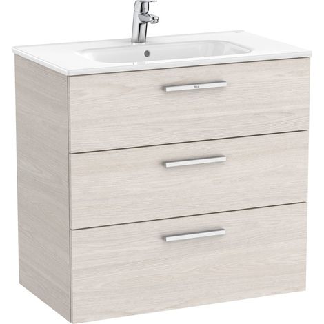 Mueble base 3 cajones + lavabo Unik Family VICTORIA - ROCA Color: Fresno nórdico - Medidas: 805x453x741 mm (1/3)