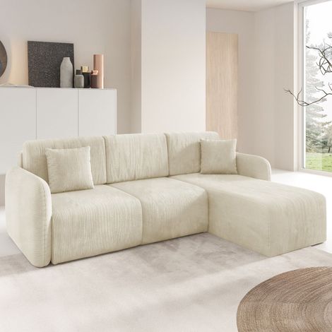 Sofá Cama con Chaise Longue Ranco, Almacenaje, Reclinable, Reversible, 245x185 cm Blanco Crema (1/5)