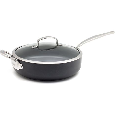 Sauteuse Antiadhésive en Céramique Saine Anodisée Dure 28 cm/4,2L avec Couvercle, Sans PFAS, Poignée en Acier Inox, Anti-Rayures, Induction, Va au Four, Va au Lave-Vaisselle, Noir (1/5)