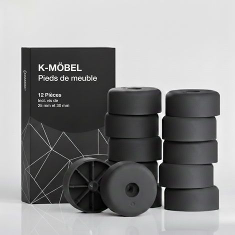 K-Möbel Pieds de Meuble Noir 40x25mm Set de 12 avec Vis Charge 300kg (1/5)