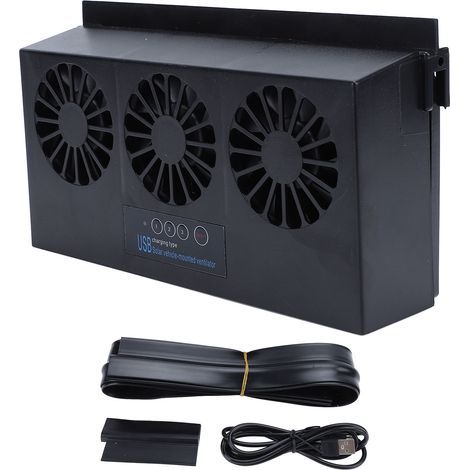 Solar Car Exhaust Fan – 3 Heads, Air Purifier & Cooler, Black (1/5)