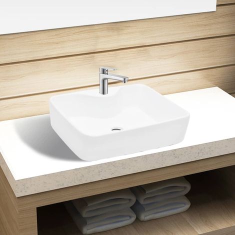 Lavabo de cerámica cuadrado orificio de grifo y desagüe