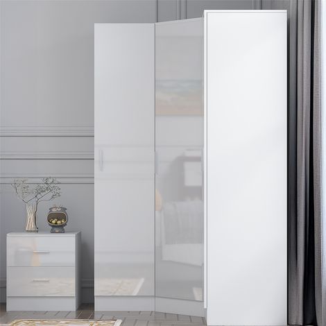 Reflect 2pc Wardrobe Bundle - 1 Door Corner + 1 Door Plain - White Gloss & Matt White (1/5)