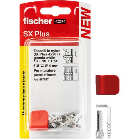 Fischer Dübel mit Haken zum Aufhängen von Bildern Sx Plus 4x20 G Weiß 10 Stück mit Befestigungsclip (1/5)