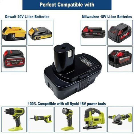 Adaptateur Batterie - Compatibilité Ryobi 18 V - Compatibilité Dewalt 18 V 20 V - Port USB Intégré - 10 A - 26 x 17 x 8 6 cm (1/4)