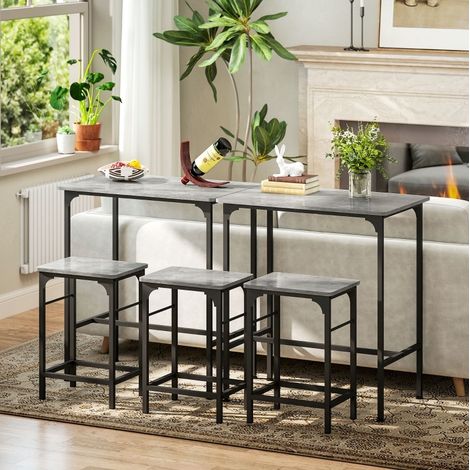 Mesa comedor con 2 taburetes industrial gris OKMYHOME (1/5)