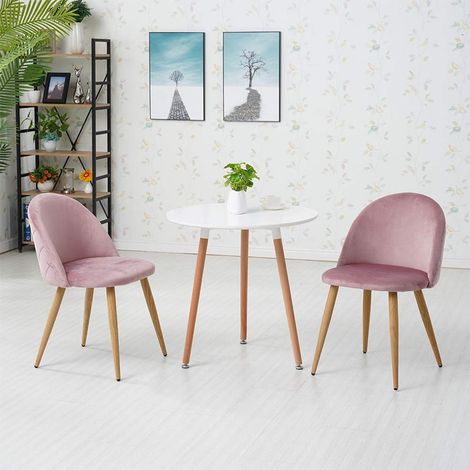 Dining Chairs,2x Velvet Kitchen Leisure Chairs with Backrest and Wooden Style, Pink (1/5)