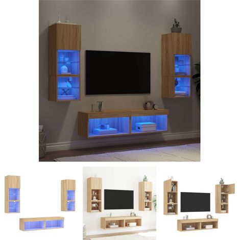 The Living Store 6-tlg. Wohnwand mit LED-Beleuchtung Sonoma-Eiche Holzwerkstoff - TV-Möbel (1/5)