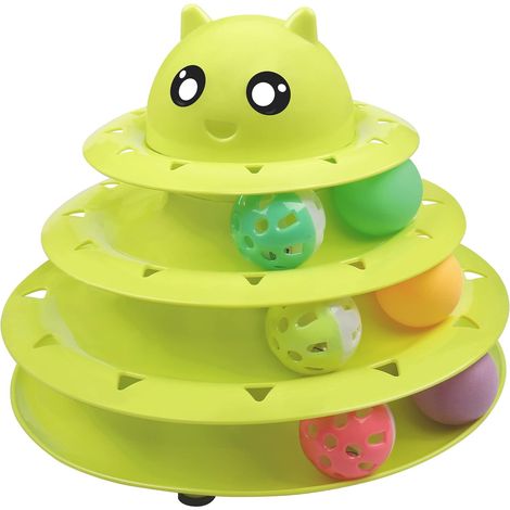 Katzenspielzeug-Rolle mit 3-stufigem Drehteller und sechs bunten Bällen – interaktives Spielzeug für Kätzchen, fördert geistige und körperliche Entwicklung und ist ein echtes Puzzle-Spielzeug.