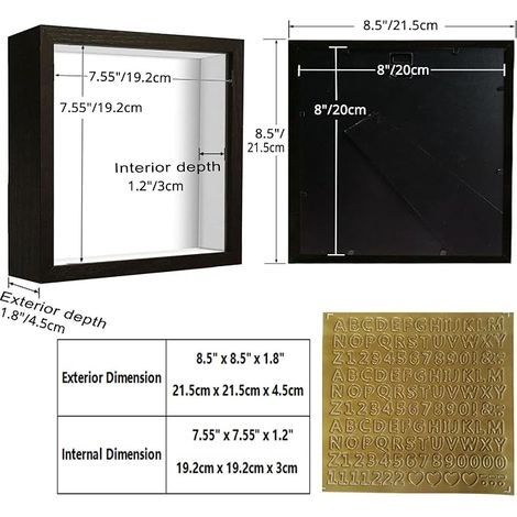 Cadre Profond 22x22 cm Cadre Photo Vitrine Boîte en Bois (1/4)