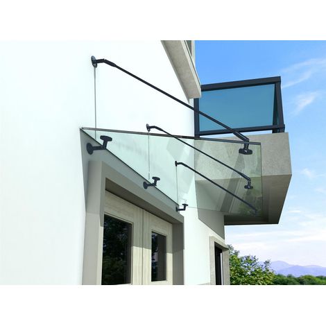 BuyLando - (3STR) Auvent en verre transparent 230x90 cm avec support en acier inoxydable RAL 7016 (1/3)