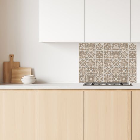Lupia Pannello Paraschizzi Schienale Cucina con decorazione stampata, CERAMIC AZULEJOS BEIGE, in Alluminio composito, Facile da applicare, Lavabile Ignifugo Resistente all'Acqua 90xH62,5 cm (1/4)