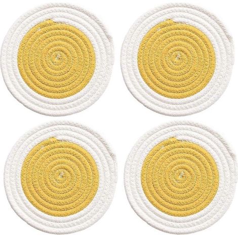 Runde, gewebte Baumwoll-Tischsets, waschbar und wärmeisolierend, 4er-Set, Durchmesser 18 cm.