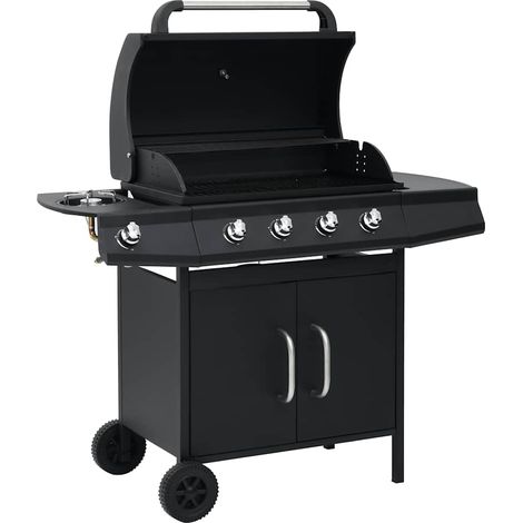 Barbecue à gaz 4+1 zones de cuisson-Plancha à gaz Noir Acier