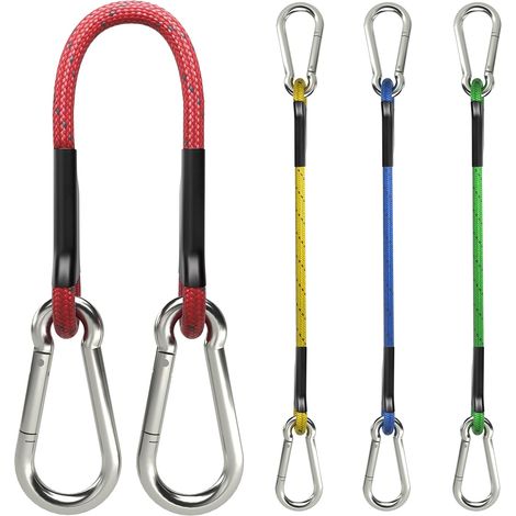 Lot de 4 tendeurs élastiques robustes de 30 cm avec mousquetons en acier inoxydable - Idéal pour les bâches de camping, les porte-vélos et les chariots manuels (1/5)