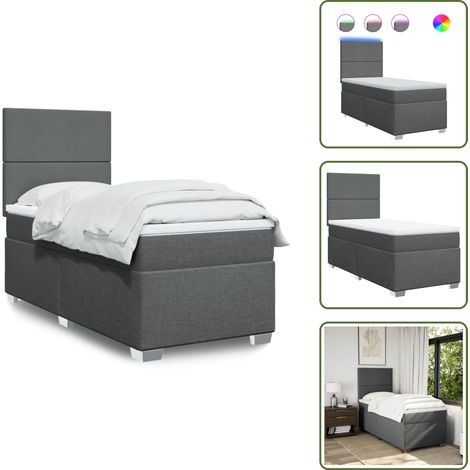 Sommier à lattes de lit avec matelas Gris foncé 100x200cm Tissu - Lit Plateforme - Lit Double - Lit Design - Sommier Tapissier - Matelas À Ressorts Ensachés (1/5)