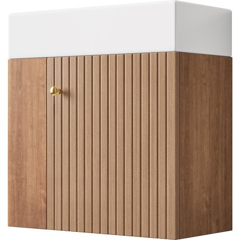 Mueble de baño suspendido con lavabo cerámico 55 x 31 x 66,5 cm MDF blanco y acabado madera HOMVRA (1/5)