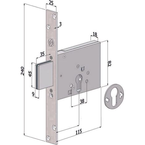 Serratura Infilare Profilo Europeo 3 Mandate 2051 - mm.60 (2051XZB6025)