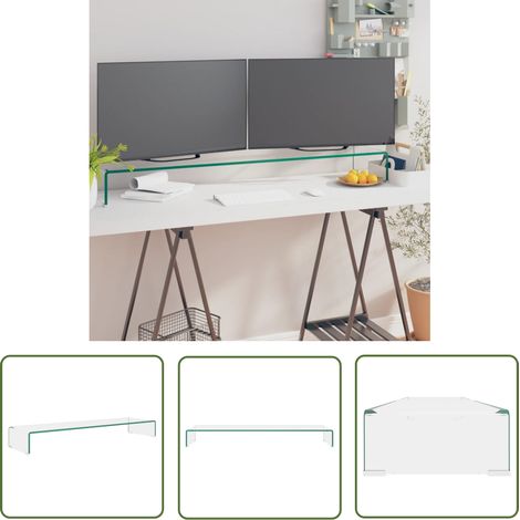 The Living Store Meuble TV/pour moniteur 110x30x13 cm verre transparent - Support Tv - Meuble Tv - Stand Tv - Support Ecran - Table Basse Tv (1/5)