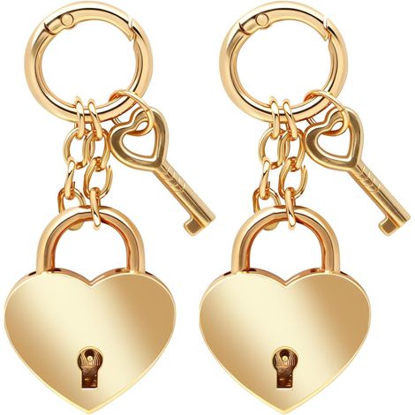 Set of 2 gold-plated heart-shaped pendants, handbag charms, women's fashion accessories, pretty decorative keychains, suitable for backpacks and handbags (1/5)