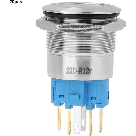 20 Boutons Poussoirs Plats 22mm à Ressort Lumineux Rouge, Interrupteur Acier Inoxydable à Réarmement Automatique (1/5)