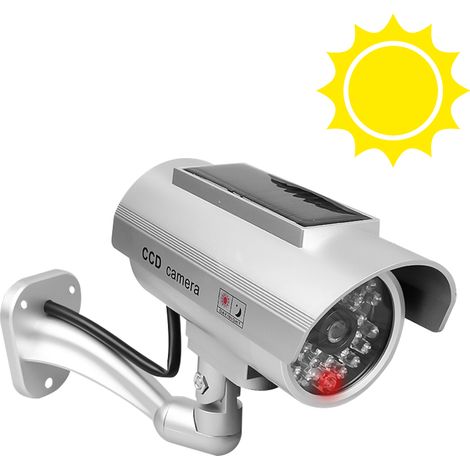 (Argent) Caméra de sécurité factice, avec lumière LED rouge clignotante et stroboscope, étanche. (1/5)