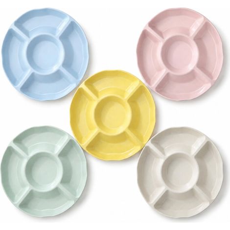 Lot de 5 assiettes à goûter avec compartiments - 23 cm - En paille de blé - Assiette à fruits (1/5)