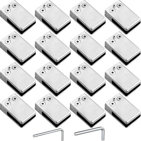 16 PCS Pinces à Verre Taille L (10–11 mm) Acier Inoxydable – Dos Plat, Finition Brossée, Fixation avec Vis de Serrage Balustrade, Garde-Corps, Escalier Main Courante (1/5)
