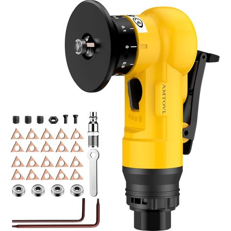 Pneumatisches Anfaswerkzeug – Mini-Druckluft-Anfaswerkzeug mit 10 C-Winkel- und 10 R-Winkel-Klingen, 45°-Anfaswerkzeug mit 30.000 U/min für Metall und Holz (1/5)