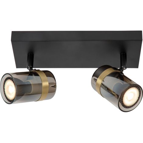 Plafonnier led 40 w 2xgu10 verre fume et noir - lucide upton (1/2)
