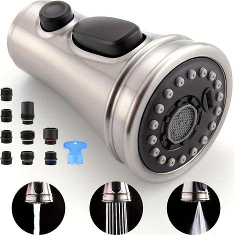 Tête de robinet de cuisine de rechange à 3 jets, douchette extractible pour robinet de cuisine universel G1/2, tête de douchette pour robinet de cuisine, robinet de cuisine de rechange (1/5)