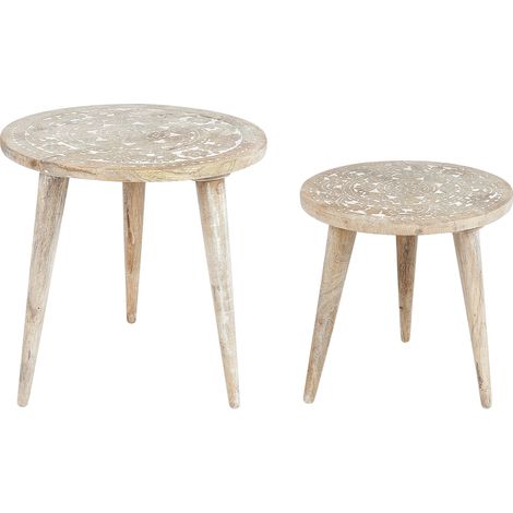 Beistelltisch 2er Set UDAY Mango Holz Weiß (1/5)