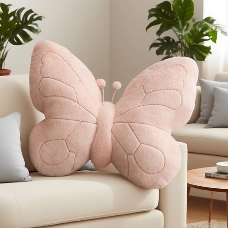 Coussin papillon JeiibrZui - 46 x 38 cm - 1 pièce - Coussin décoratif doux et moelleux pour chambre de fille et canapé - Rose (1/5)
