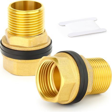 1 pièces Adaptateur de raccord de réservoir à cloison en Laiton 1" BSP Femelle-1" BSP mâle avec 2 Joints en Caoutchouc pour citernes pluviales, Aquariums, baignoires (1/5)