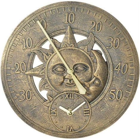 Thermomètre Extérieur Horloge Vintage Mur Horloge De Station De Décoration Rétro Suspendu Horloge Motif Soleil Lune Étanche Extérieur Ou Intérieur, Piscine, Clôture, Patio (1/5)