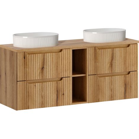 Doppelwaschtisch Unterschrank 140cm 4 Schubladen 2 Fächer Riva Holz (1/5)