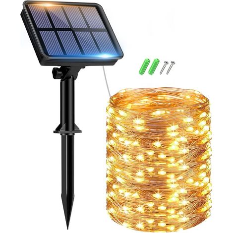 VUSZR 15+2M Solar Lichterkette Aussen, Solarlichterkette Außen Wetterfest 8 Modi IP65 Wasserdicht Kupferdraht Außen Solar Outdoor für Garten Terrasse Baum Hof Party Warmweiß (1/5)